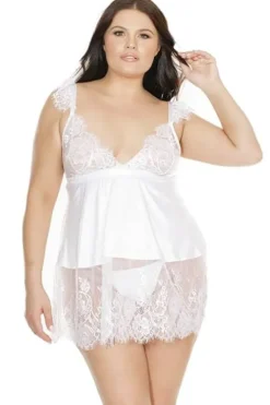 Coquette Eye Lash Lace White Babydoll