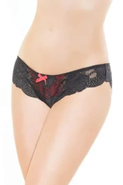 Coquette High Cut Black Lace Panty With Satin Finish