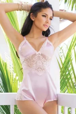 Coquette Satin and Eye Lash Lace Teddy