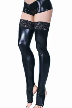 Coquette Wet Look Toe Less Thigh Highs with Lace Top