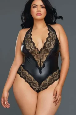 Dreamgirl Faux Leather and Lace Teddy