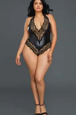 Dreamgirl Faux Leather and Lace Teddy