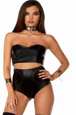 Forplay Faux Leather Bandeau Top