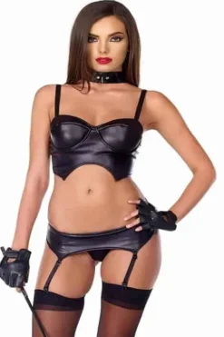 Forplay Faux Leather Bustier and Garter Set