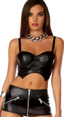 Forplay Faux Leather Ultra Mini Skirt with Pocket Detail