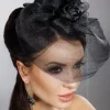 Livia Corsetti Black Mini Top Hat and Black Mesh