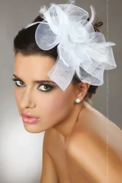 Livia Corsetti Elegant White Fine Mesh and Feathers Fascinator