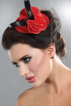 Livia Corsetti Red Fascinator with Black Feathers