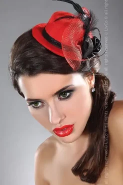Livia Corsetti Red Top Hat with Black Feathers