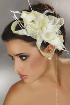 Livia Corsetti Yellow Lace and White Feathers Fascinator