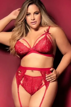 Mapale Red 3 Pce Lace Bra Set
